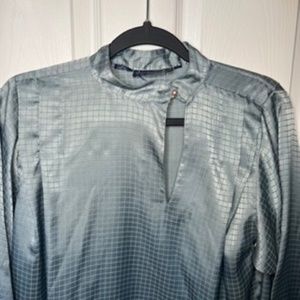 Vintage Givenchy silver metallic shirt blouse top with pink pearl clasp | size 8